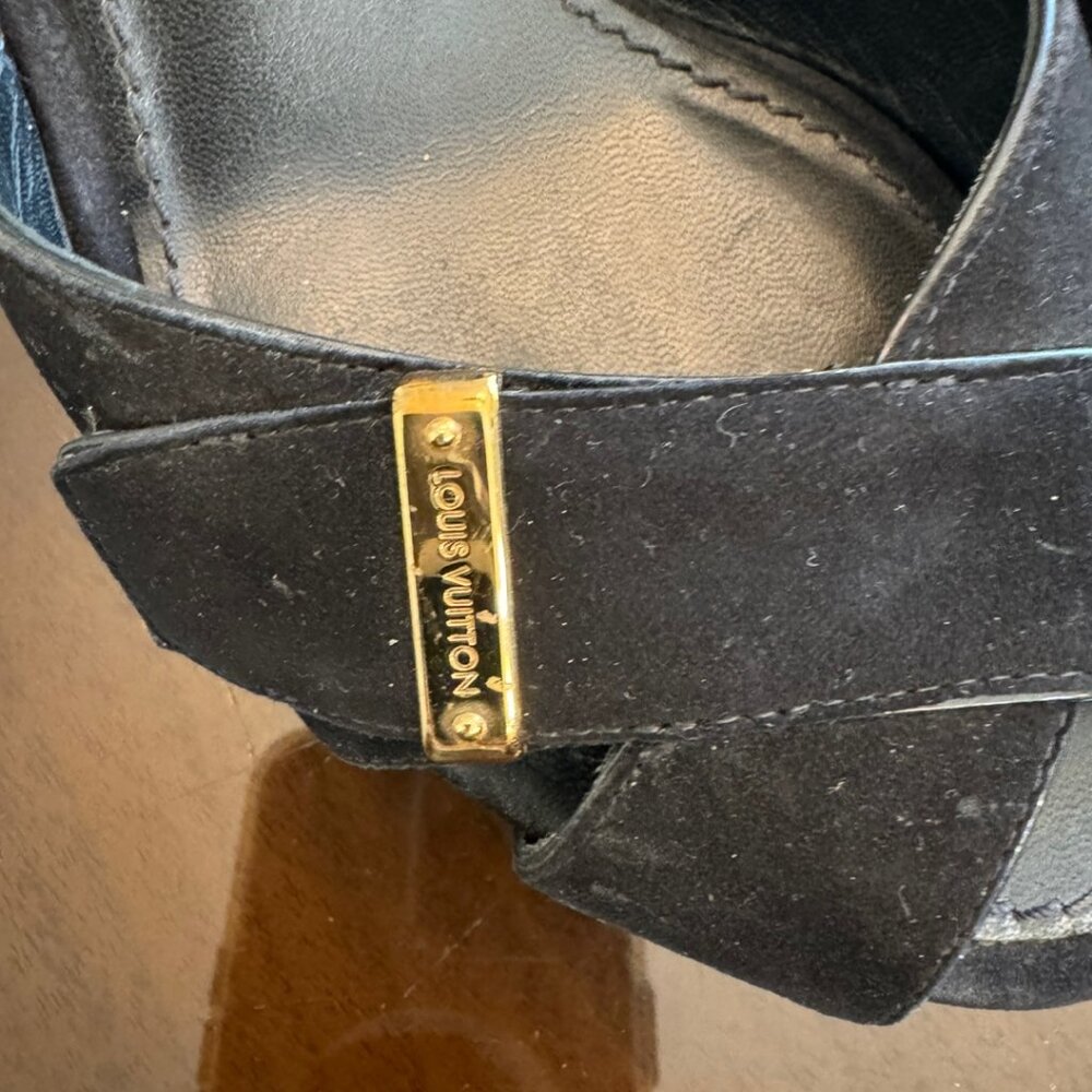 Louis Vuitton Black Suede Cross Strap Slides Sandals Size 35 1/2 - Picture 7 of 15